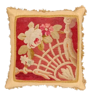 French 19th Century Aubusson Tapestry Pillow With Floral Decor and Tassels