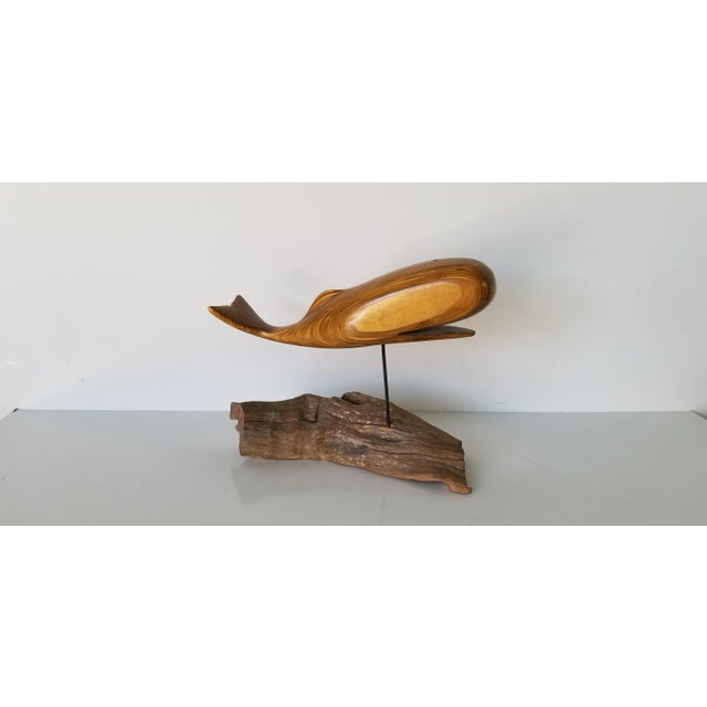 1980s Vintage Hand-Carved Wood Whale Sculpture For Sale - Image 11 of 11