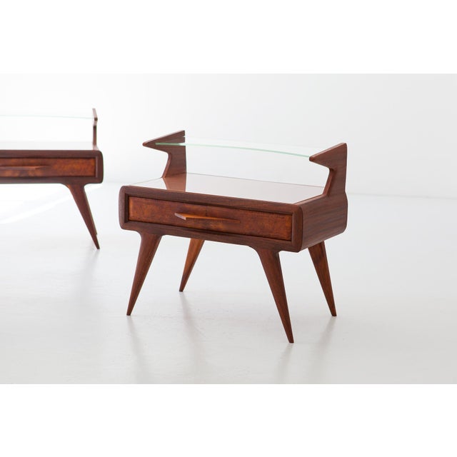 Brown Italian Bedside Tables with Glass Tops, 1950s, Set of 2 For Sale - Image 8 of 9