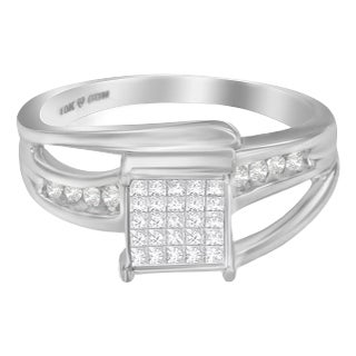 10K White Gold 1/3 Cttw Invisible Set Princess-cut Diamond Cluster Bypass Ring - Ring Size 8 For Sale