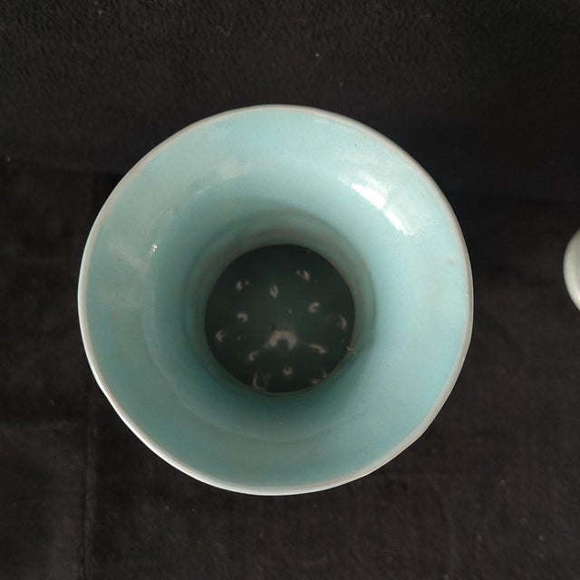 Chinese Ceramic Vase,Ru Ware Celadon Glaze Porcelain Vase Hand Carved Elephant Pattern For Sale - Image 4 of 9