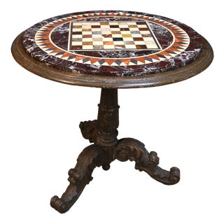 Pedestal Table with Marble Marquetry Top For Sale