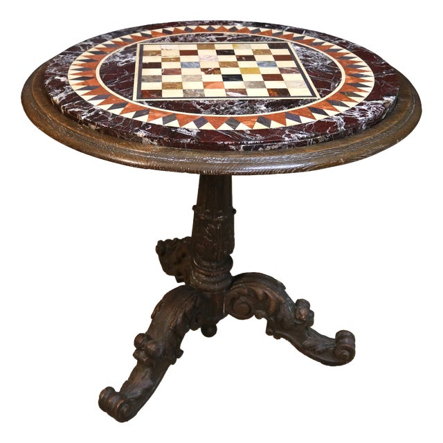 Pedestal Table with Marble Marquetry Top For Sale