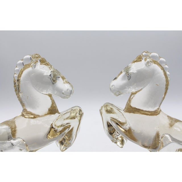 Glass Circa 1930-40s Art Deco-Art Modern Pair of Rearing Horse Glass Bookends For Sale - Image 7 of 8