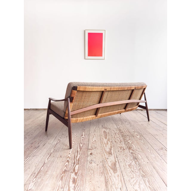 Wilkhahn Mid-Century Modern 400 Series Sofa in Teak with Wickerwork Backrest by Hartmut Lohmeyer for Wilkhahn, Germany, 1950s For Sale - Image 4 of 18