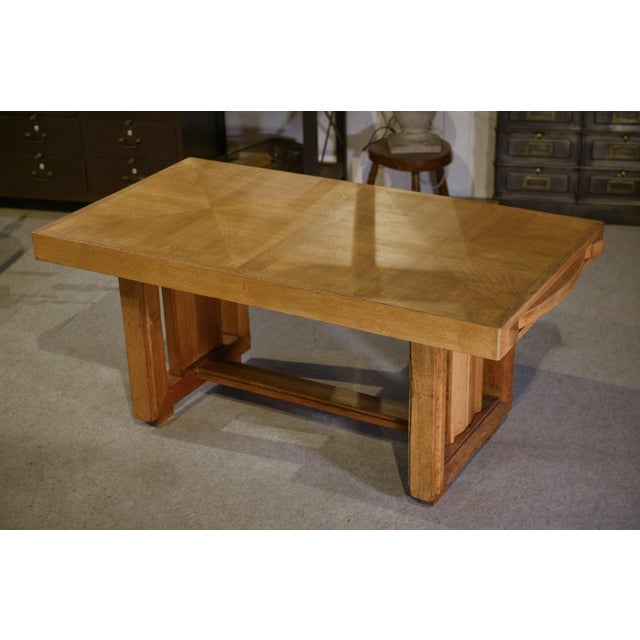 Vintage Art Deco Oak Table by Léon and Maurice Jallot, 1940s For Sale - Image 13 of 15