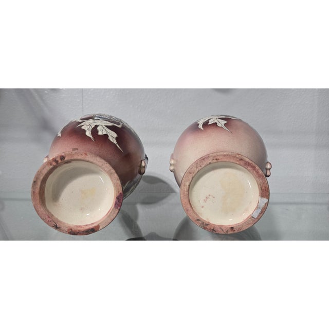 Pair of Antique Japanese Satsuma Moriage Peony Vases 19th C Expertly Restored For Sale In Los Angeles - Image 6 of 8