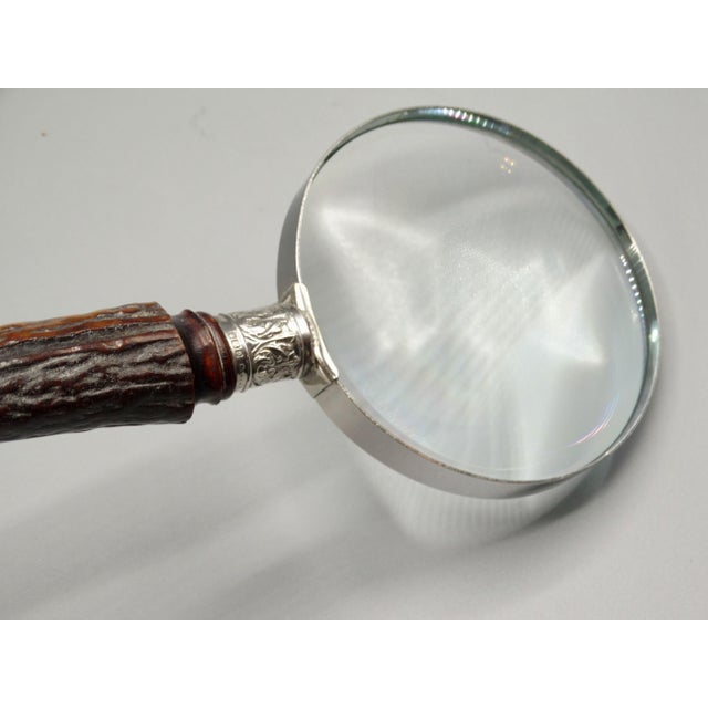 Antique English Sterling & Stag Horn Hand Magnifying Glass For Sale - Image 11 of 11