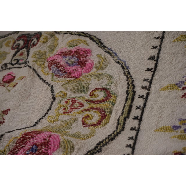 Beige Vintage Aubusson Floral Turkish Kilim Rug 2'9'' X 3'4'' For Sale - Image 8 of 10