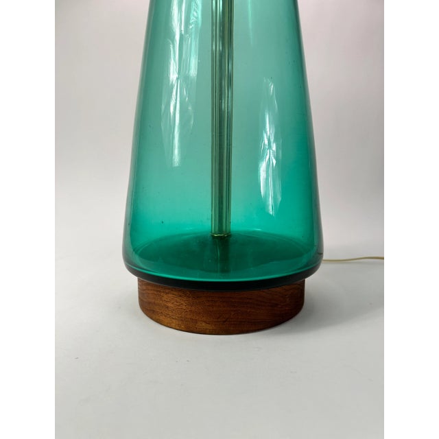 Mid 20th Century Midcentury Modern Turquoise Glass Lamp For Sale - Image 5 of 5