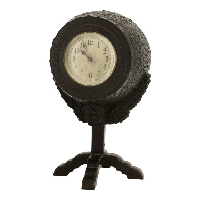 Antique Japanese Bronze Barrel Form Table or Mantel Clock For Sale