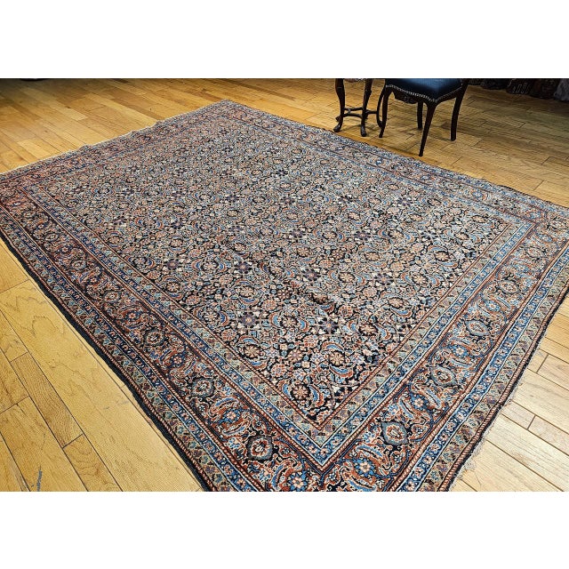 Antique Persian Tabriz Rug, Hand-Knotted Wool, Allover Herati Geometric Pattern, Ivory & Blue, 8x12 For Sale - Image 10 of 12