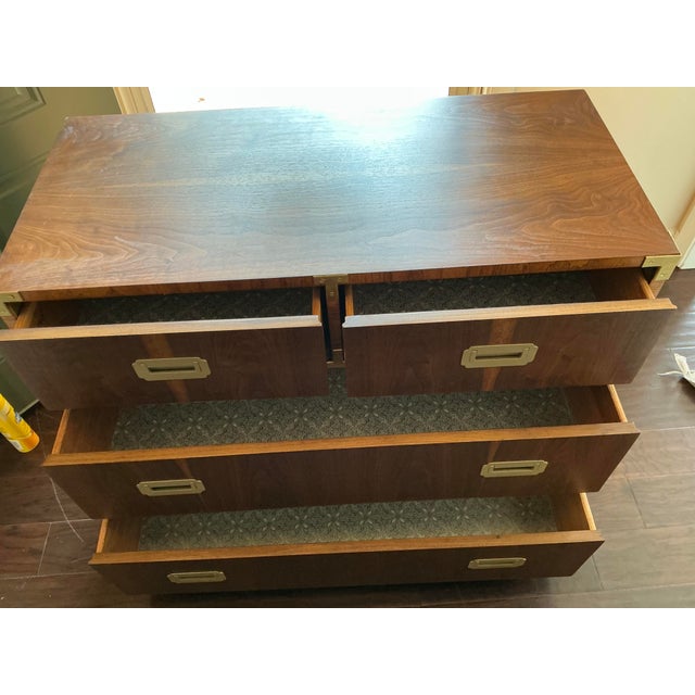 Vintage Mid-Century Walnut Lane Altavista Campaign 3-Drawer Chest For Sale - Image 10 of 11