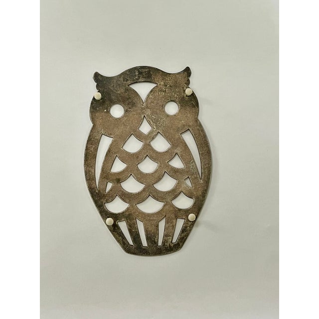 Mid-Century Modern Mid Century Silverplate Owl Trivet For Sale - Image 3 of 6
