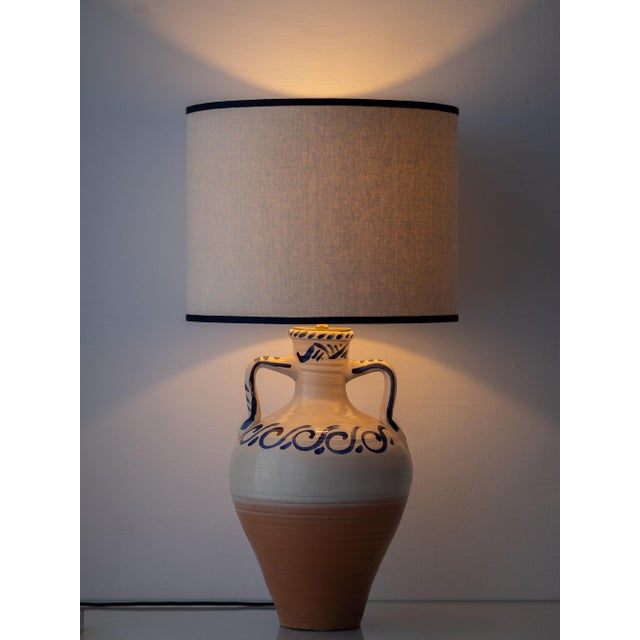 Spanish Revival Terracotta Table Lamp with Linen Shade For Sale - Image 3 of 14