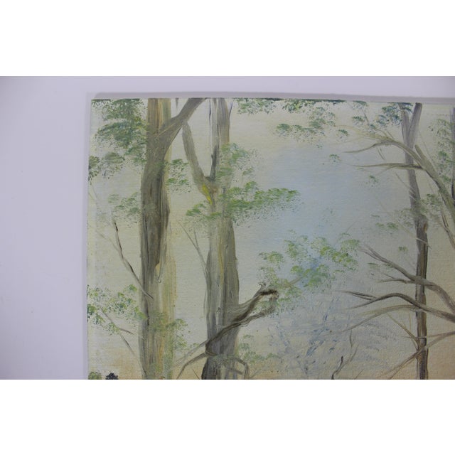 Vintage Landscape Oil Painting, Original Art, Signed by Artist Trees, Path, Rustic Unframed For Sale - Image 4 of 10