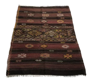 1960s Turkish Handmade Kilim Rug - 3′8″ × 4′10″