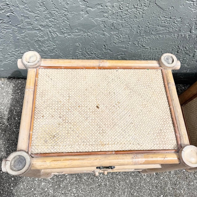 Boho Chic Chunky Bamboo Wicker Nightstands - A Pair For Sale - Image 9 of 12