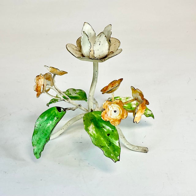 1940s Vintage Italian Buttercup Flora Tole Candle Holder, Rustic European Style. For Sale - Image 6 of 10