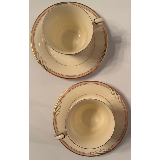 1980s Oscar De La Renta “Hospitality Peach” Ivory Demitasse Cups & Saucers – Set of 2 For Sale - Image 10 of 11