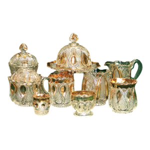 Circa 1930 Antique Gold Flashed Pressed Glass Dinner Set- 10 Pieces