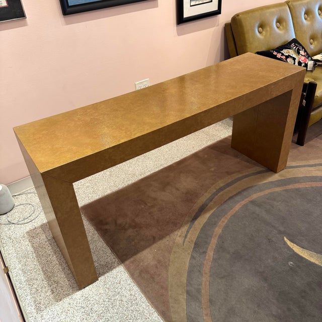 Animal Skin Vintage Karl Springer Style Faux Snake Embossed Console Table For Sale - Image 7 of 11