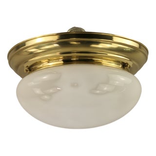 Viennese Brass Ceiling Light with Opal Glass Shade, Austria, 1920s For Sale