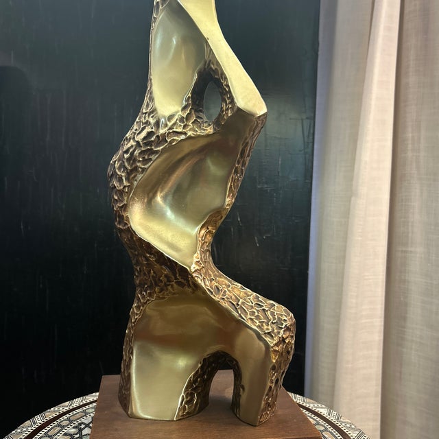 Laurel Lamp Company Richard Barr Cast Brass Brutalist Abstract Lamp With Shade for Laurel Lighting Co. For Sale - Image 4 of 12