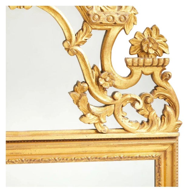 Pair of Louis XV Style Giltwod Mirrors With Crest For Sale - Image 4 of 4