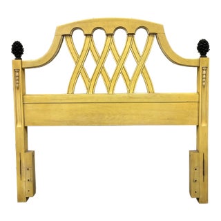 Vintage Twin Size French Country or Regency Yellow Off White Lattice Headboard For Sale