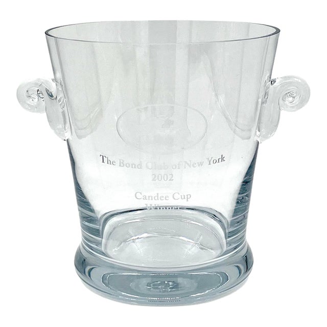 Vintage Hand Blown Crystal Ice Bucket Bull and Bear Ny Bond Club Trophy For Sale