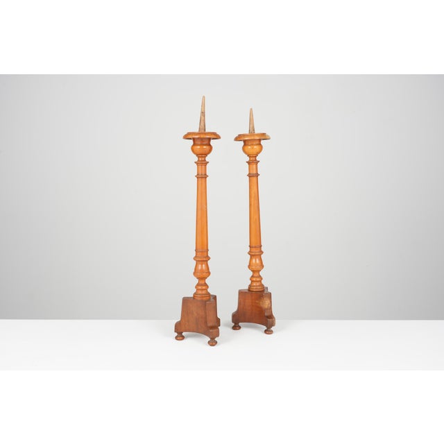 19th Century French Turned Wood Candlesticks, Set of 2 For Sale - Image 6 of 6