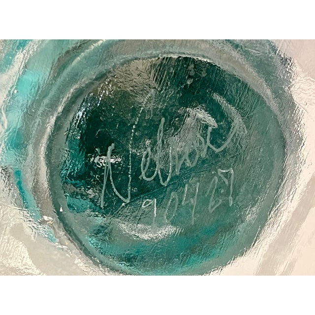 Signed Stephen Rich Nelson Studio Art Glass Sculpture 1990 Turquoise Ribbon Aventurine Bubble Glass Paperweight 10.5” This...