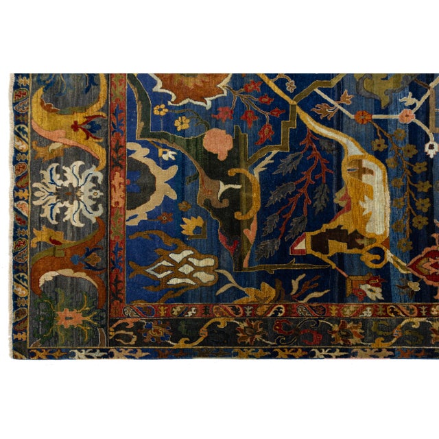 Blue Bidjar Style Modern Geometric Transitional Wool Area Rug 9x12 For Sale - Image 4 of 11