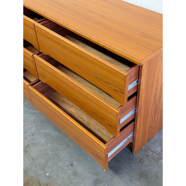 Brown Danish Mid Century Modern Teak 9 Drawer Dresser Long Scandinavian Lowboy 1960s For Sale - Image 8 of 10