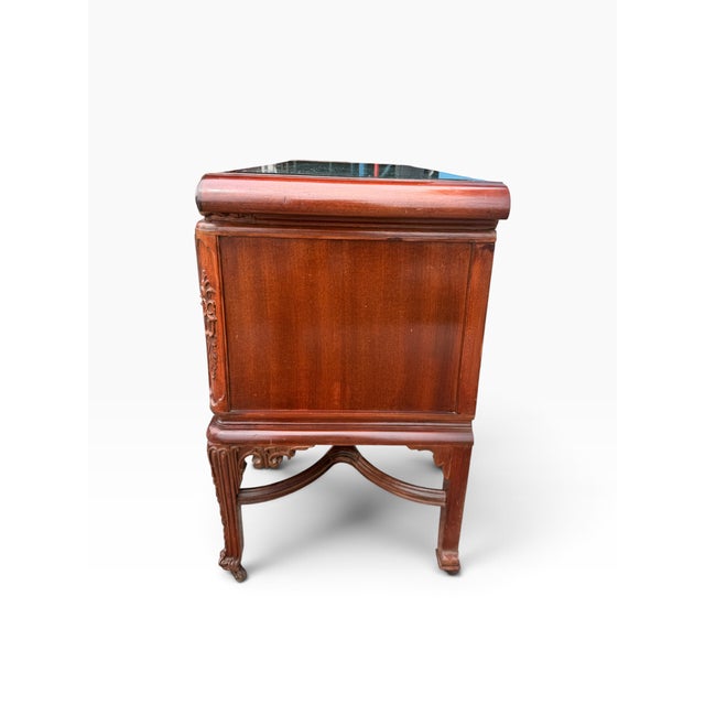 Wood Antique Louis XV Revival Carved Mahogany Desk With Mirrored Top For Sale - Image 7 of 17
