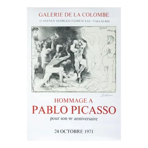 1971 French Exhibition Poster, Hommage a Pablo Picasso (Pour Son 90 Aniversaire), Galerie De La Colombe