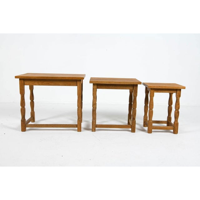 1970s Three Oak Nesting Tables Attributed to Henning Kjaernulf For Sale - Image 13 of 14