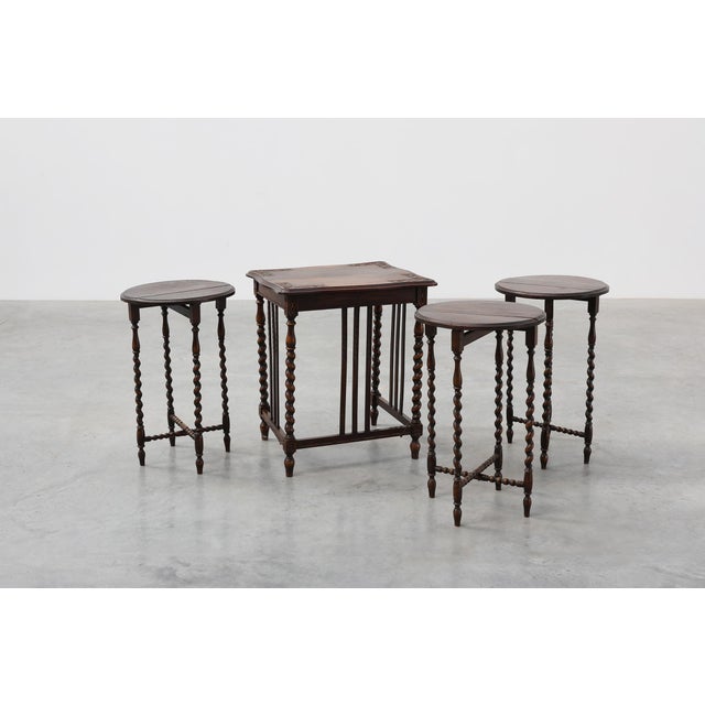 Brown Oak Barley Twist Nesting Tables, England, 1900s, Set of 4 For Sale - Image 8 of 18