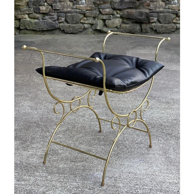 Art Deco Vintage Art Deco Brass Vanity Seat Window Bench W/ Tuft Cushion For Sale - Image 3 of 9