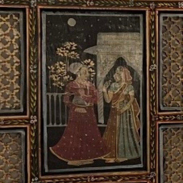 Vintage Indian Carved Turned and Painted 3 Panel Screen For Sale - Image 4 of 6