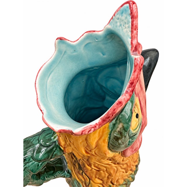 Figurative Pitcher in Polychrome Earthenware of Rooster with a Hidden Mans Face, 1890s For Sale - Image 6 of 8
