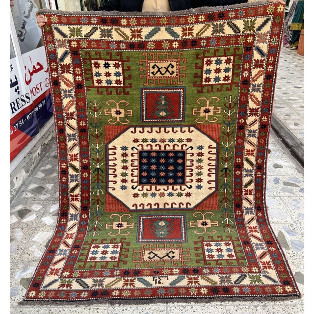 Caucasian Fachralo Kazak Octagon Medallion Hand-Knotted Wool Rug - 4'9" X 6'6" For Sale - Image 6 of 10