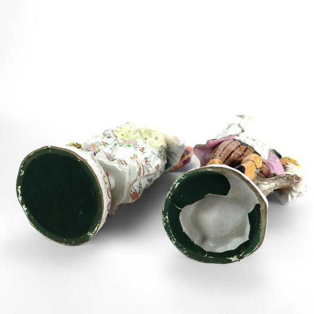 Pair Oversized Antique German Majolica Porcelain Figures of a Maiden & Lad C1920 For Sale - Image 16 of 16