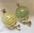 Pair of Mid Century Liquor Decanters in Excellent Condition. Hand painted pastel and gold stripes; one in light green and...