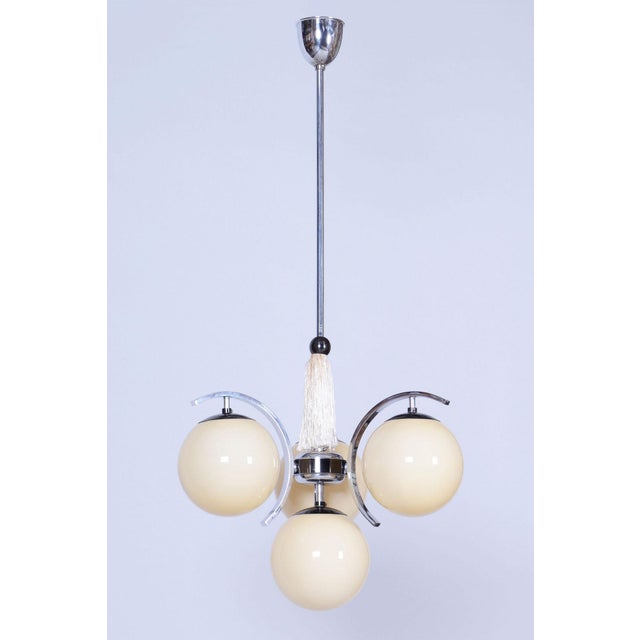 Bauhaus Chandelier in Chrome-Plated Steel and Opaline Glass, Czech, 1920s For Sale - Image 11 of 11