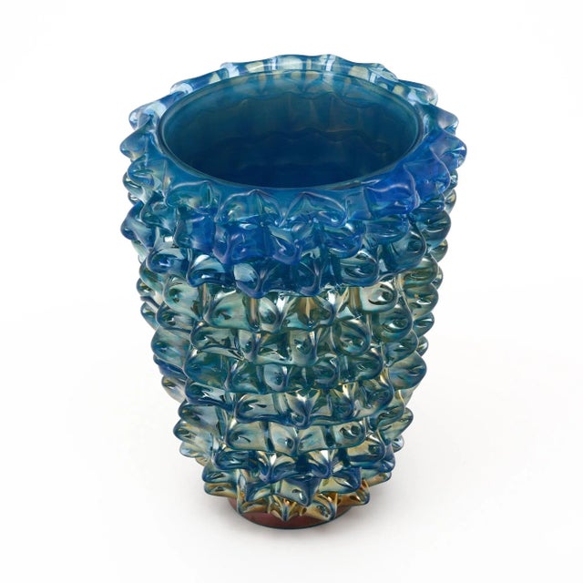 Murano glass vase, Italian, from the island of Murano and crafted in the manner of Barovier. This hand-blown piece has a...