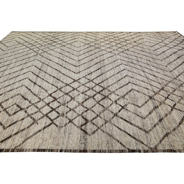 2020s Tribal Light Brown Contemporary Moroccan Style Wool Rug For Sale - Image 5 of 9
