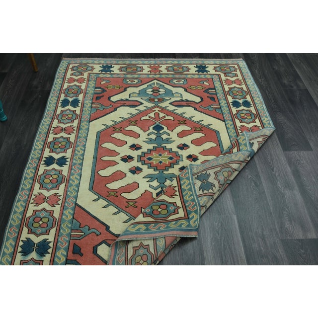 1970s 1970s Vintage Turkish Oushak Handmade Wool Cotton Pink Area Rug For Sale - Image 5 of 11