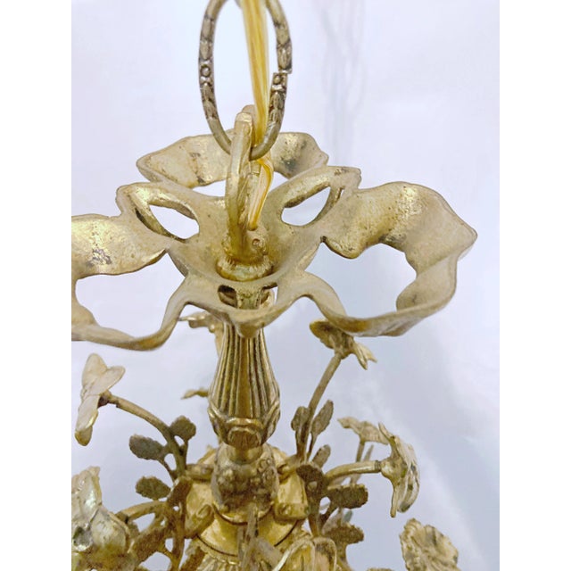 Brass Vintage Mid 20th Century Decorative Floral Brass Pendant Chandelier For Sale - Image 8 of 11